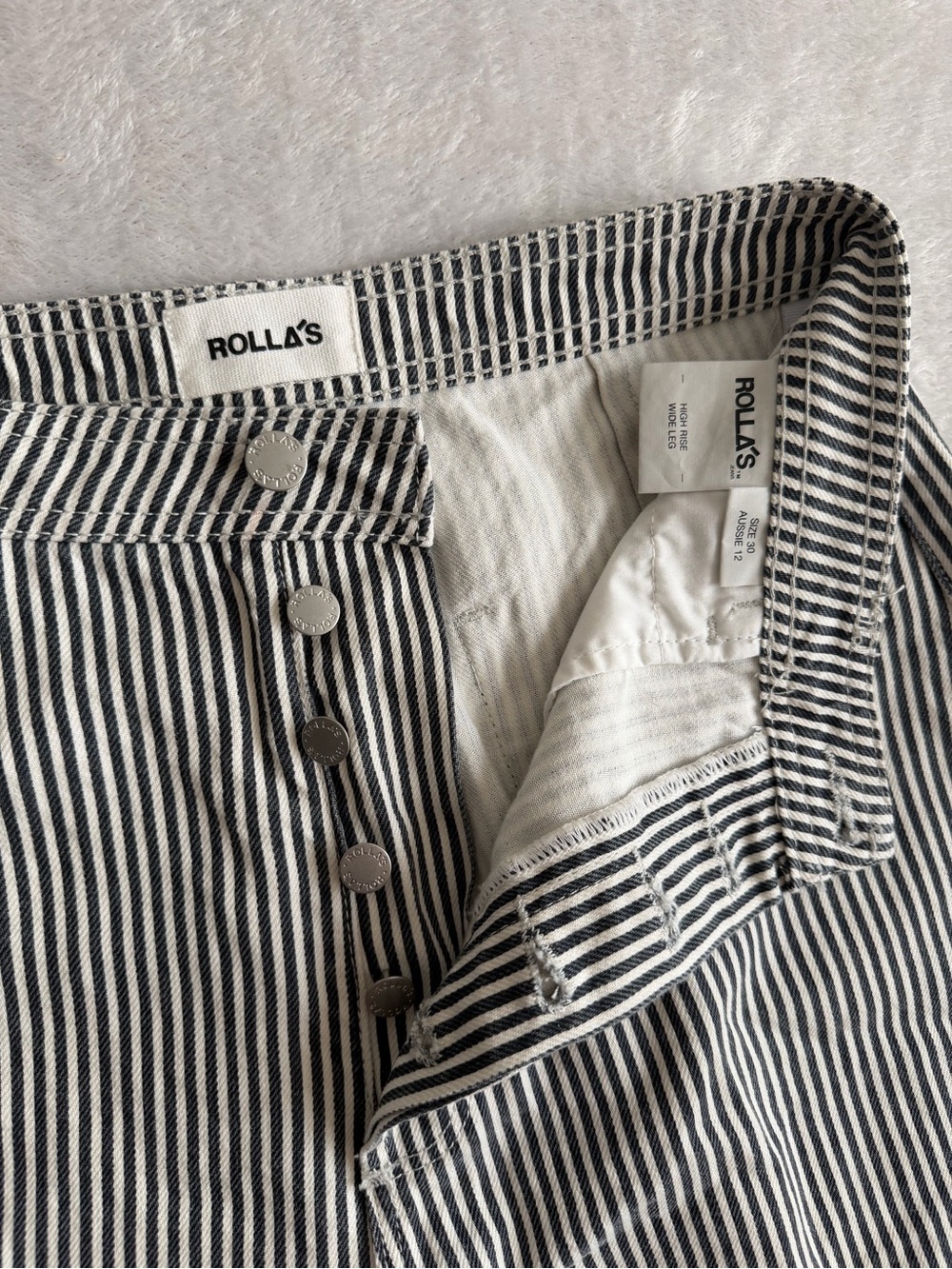 ROLLA'S Black and White Striped High Rise Wide Leg Women’s Jeans with Button Fly